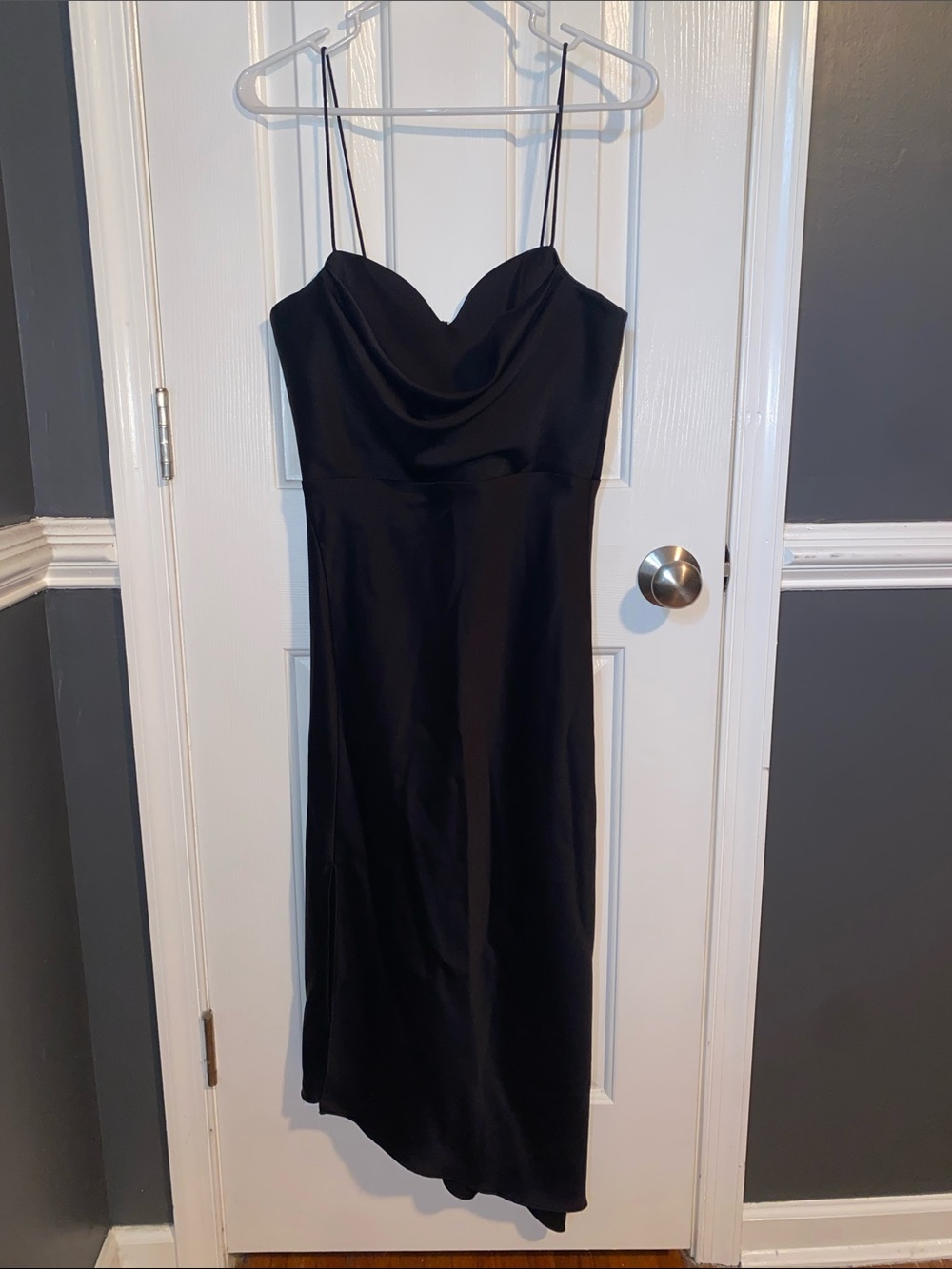 Alice + Olivia Black Cowl-Neck Slip Midi Dress